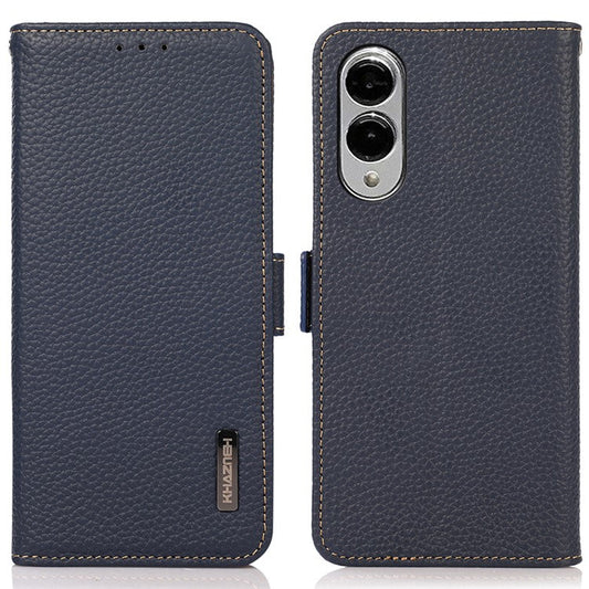 KHAZNEH for Samsung Galaxy S25 Edge Phone Case Genuine Cow Leather Cover RFID Blocking - Blue