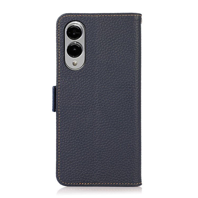 KHAZNEH for Samsung Galaxy S25 Edge Phone Case Genuine Cow Leather Cover RFID Blocking - Blue
