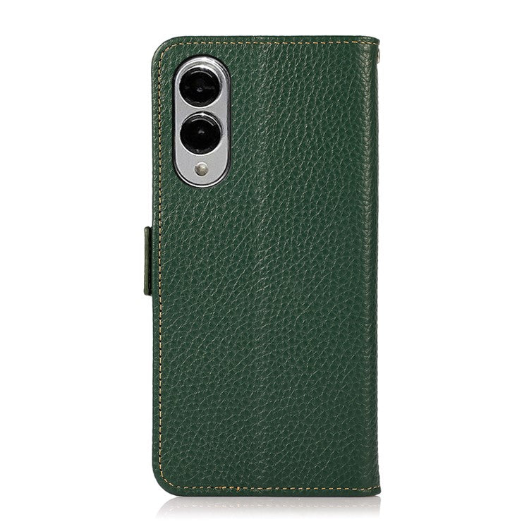 KHAZNEH for Samsung Galaxy S25 Edge Phone Case Genuine Cow Leather Cover RFID Blocking - Green