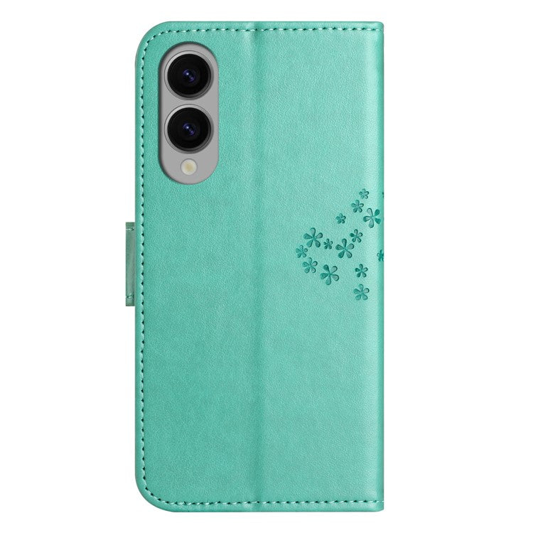For Samsung Galaxy S25 Edge Case PU Leather Owl Tree Imprinted Wallet Phone Cover - Cyan