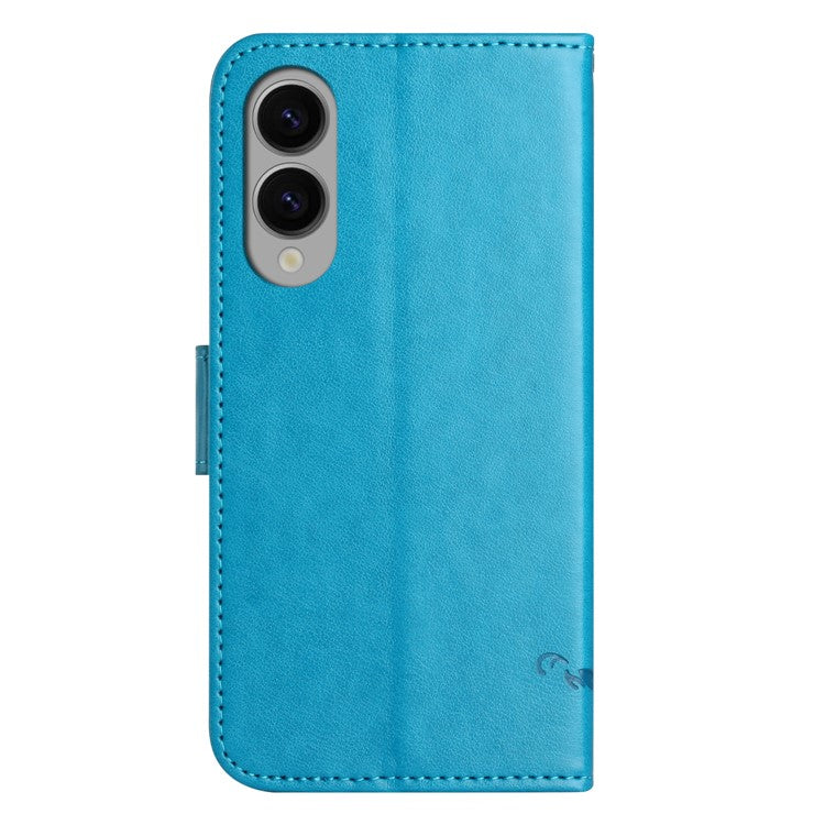 For Samsung Galaxy S25 Edge Case Wallet Stand Imprinted Butterfly Flower PU Leather Phone Cover - Blue