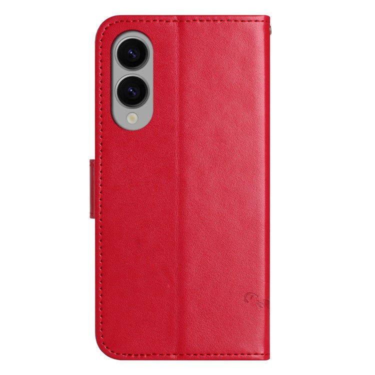 For Samsung Galaxy S25 Edge Case Wallet Stand Imprinted Butterfly Flower PU Leather Phone Cover - Red