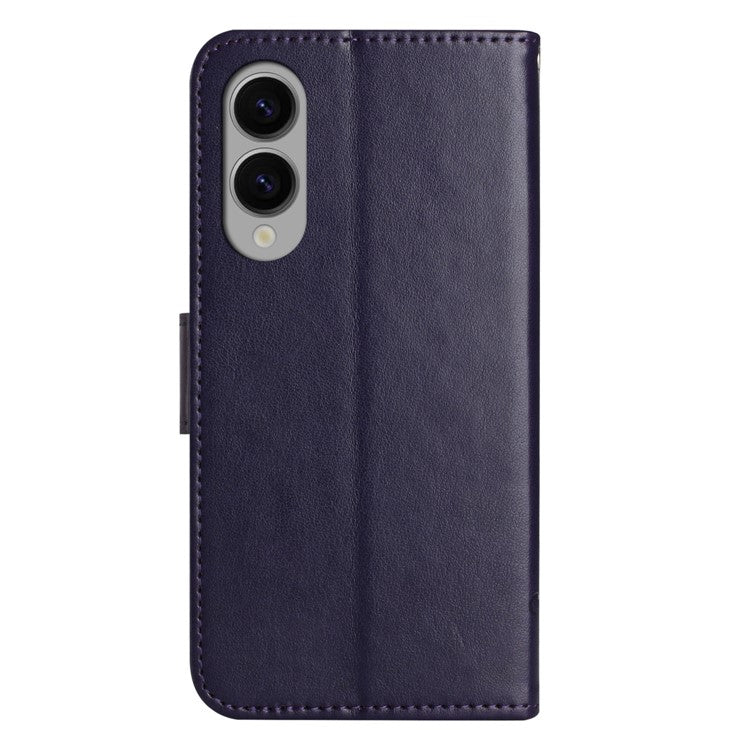 For Samsung Galaxy S25 Edge Case Wallet Stand Imprinted Butterfly Flower PU Leather Phone Cover - Dark Blue