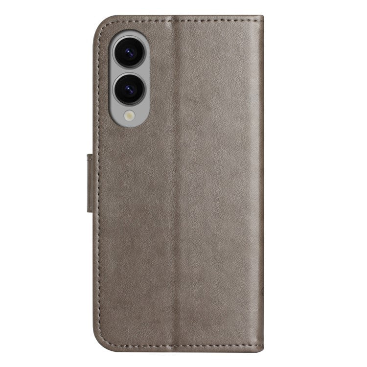 For Samsung Galaxy S25 Edge Case Wallet Stand Imprinted Butterfly Flower PU Leather Phone Cover - Grey