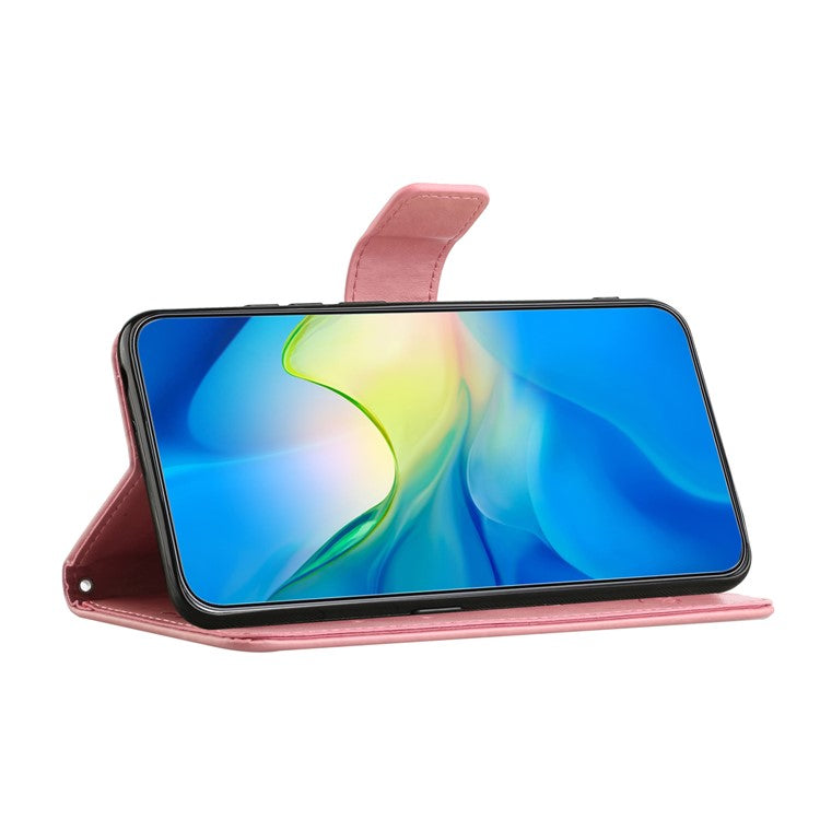 For Samsung Galaxy S25 Edge Case Wallet Stand Imprinted Butterfly Flower PU Leather Phone Cover - Pink