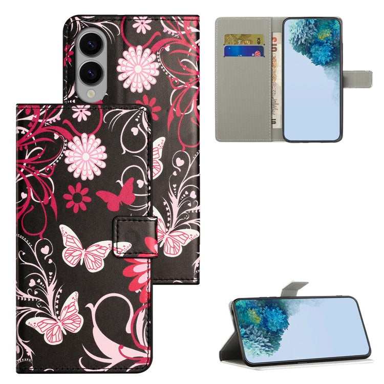 For Samsung Galaxy S25 Edge Case Pattern Print PU Leather Wallet Phone Cover - Black Butterfly
