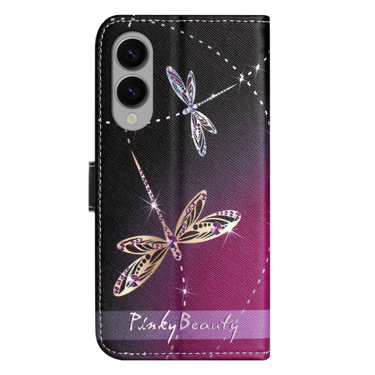 For Samsung Galaxy S25 Edge Case Pattern Print PU Leather Wallet Phone Cover Cross Texture - Dragonfly