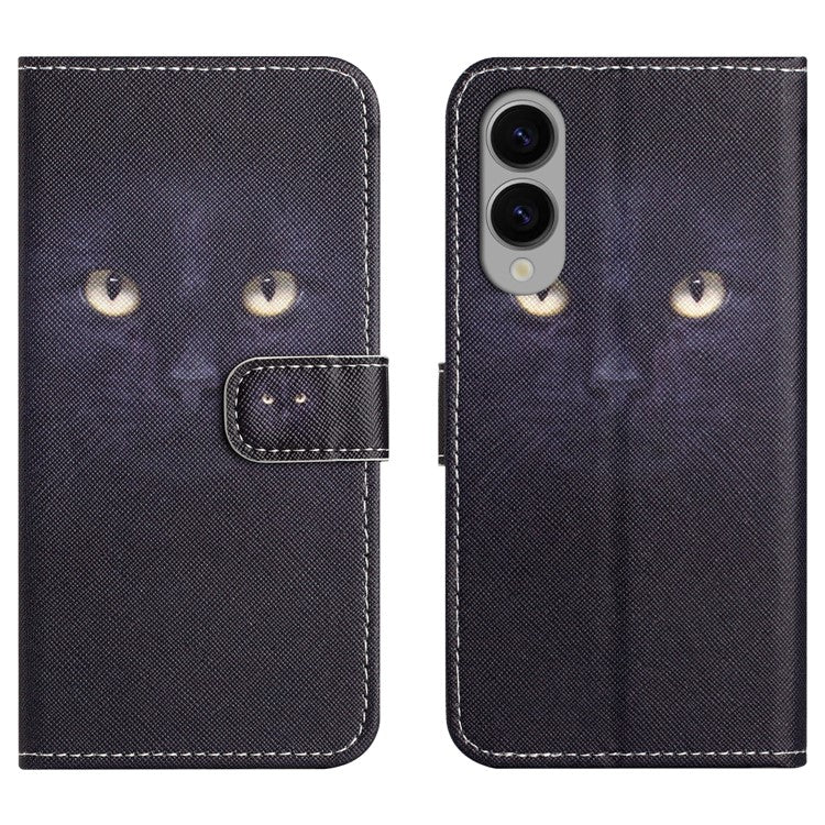 For Samsung Galaxy S25 Edge Case Pattern Print PU Leather Wallet Phone Cover Cross Texture - Cat's Eye