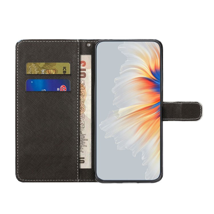 For Samsung Galaxy S25 Edge Case Pattern Print PU Leather Wallet Phone Cover Cross Texture - Cat's Eye