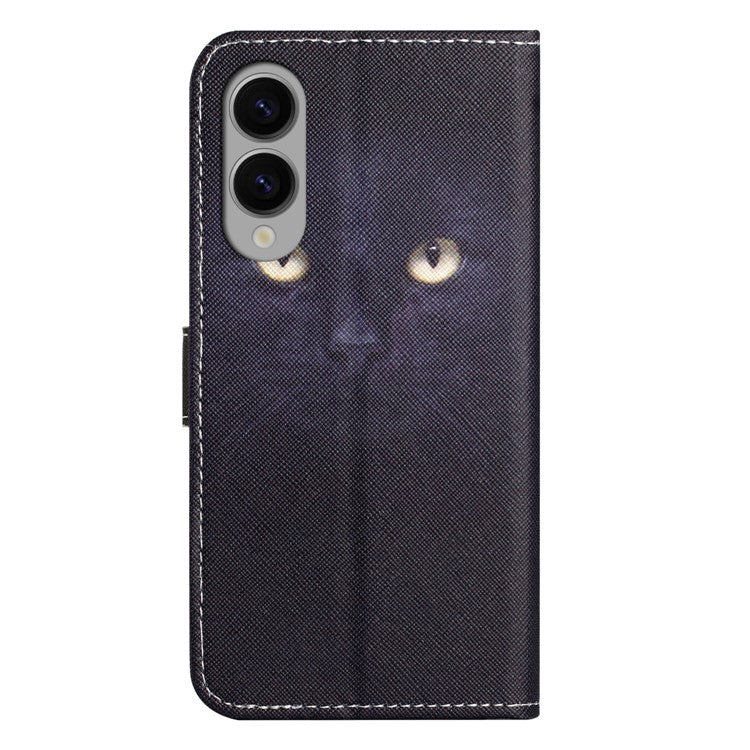 For Samsung Galaxy S25 Edge Case Pattern Print PU Leather Wallet Phone Cover Cross Texture - Cat's Eye