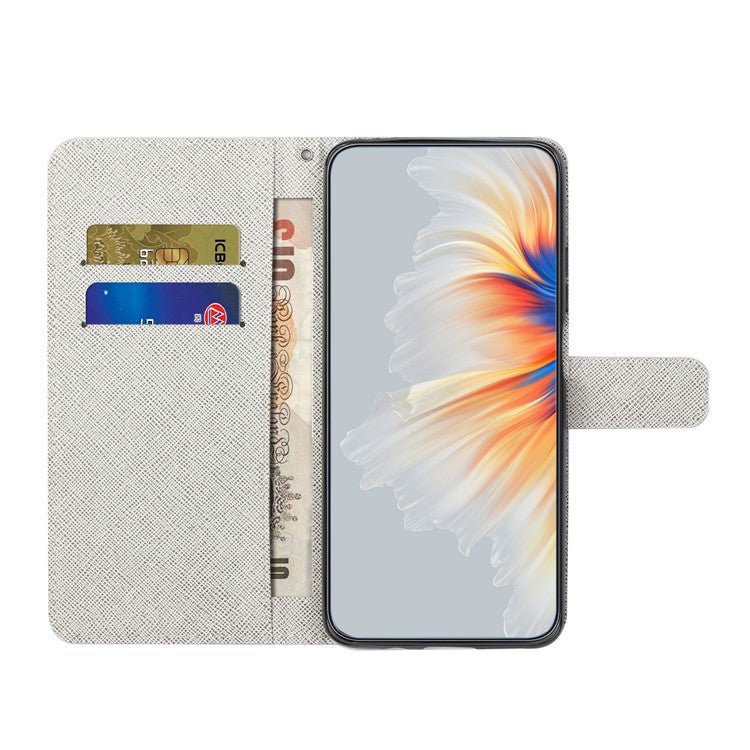 For Samsung Galaxy S25 Edge Case Pattern Print PU Leather Wallet Phone Cover Cross Texture - Flower and Butterfly