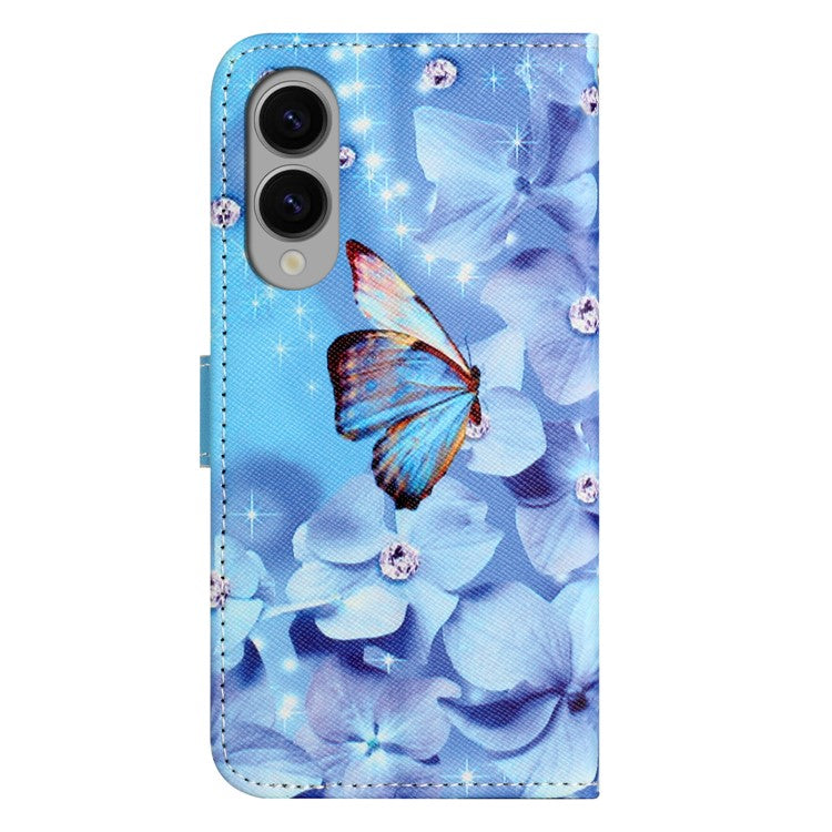 For Samsung Galaxy S25 Edge Case Pattern Print PU Leather Wallet Phone Cover Cross Texture - Flower and Butterfly