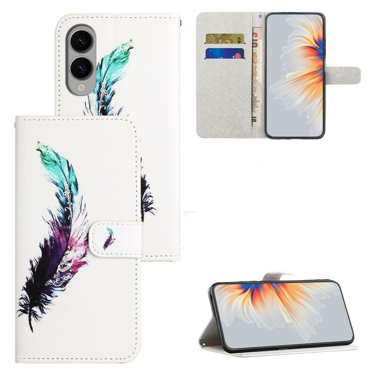 For Samsung Galaxy S25 Edge Case Pattern Print PU Leather Wallet Phone Cover Cross Texture - Feather