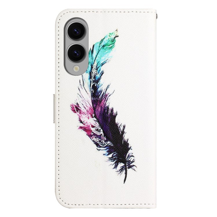 For Samsung Galaxy S25 Edge Case Pattern Print PU Leather Wallet Phone Cover Cross Texture - Feather