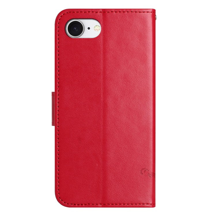 For iPhone 16e Case Wallet Stand Imprinted Butterfly Flower PU Leather Phone Cover - Red