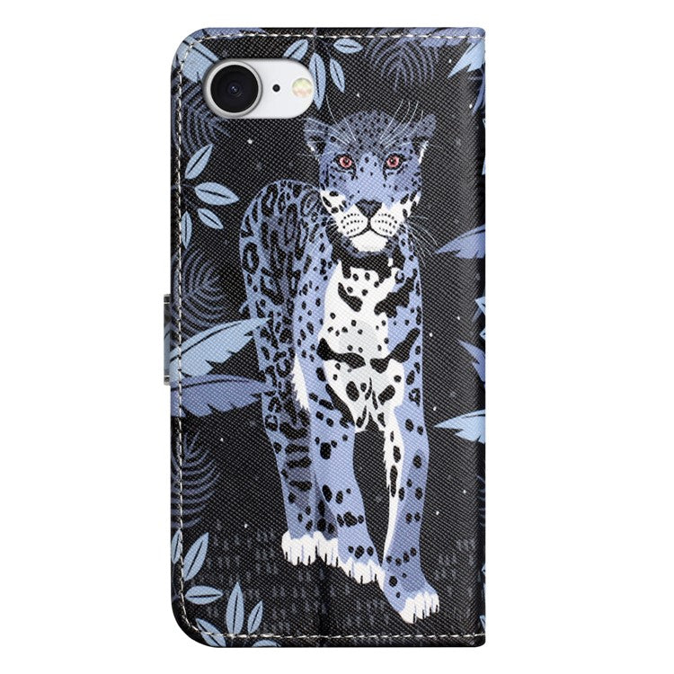 For iPhone 16e Case Pattern Print PU Leather Wallet Phone Cover Cross Texture - Leopard