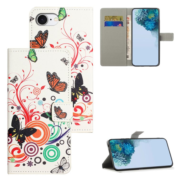 For iPhone 16e Case Pattern Print PU Leather Wallet Phone Cover - White Butterfly