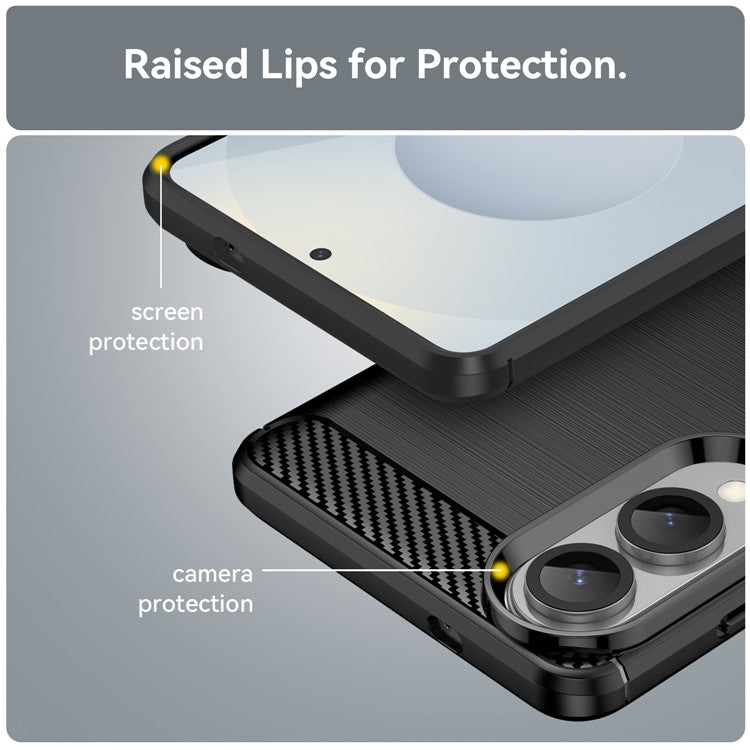 For Samsung Galaxy S25 Edge / S25 Slim Case Protective Phone Cover Carbon Fiber Texture Brushed - Black