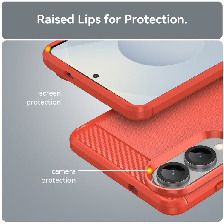 For Samsung Galaxy S25 Edge / S25 Slim Case Protective Phone Cover Carbon Fiber Texture Brushed - Red