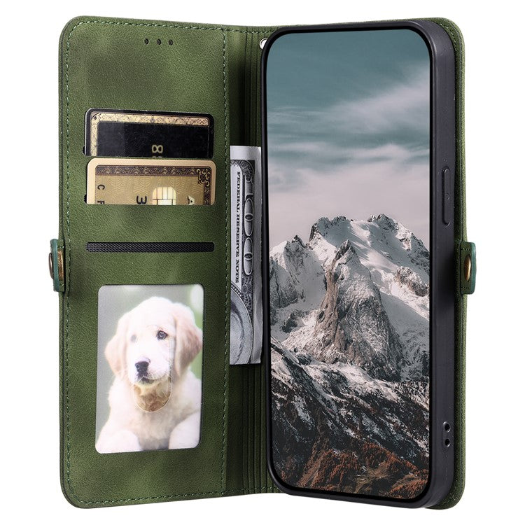 For Samsung Galaxy S25 Edge Wallet Case Leather Phone Cover Skin Feel Totem Imprinted - Blackish Green