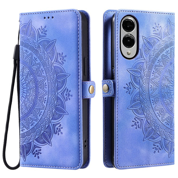 For Samsung Galaxy S25 Edge Wallet Case Leather Phone Cover Skin Feel Totem Imprinted - Purple