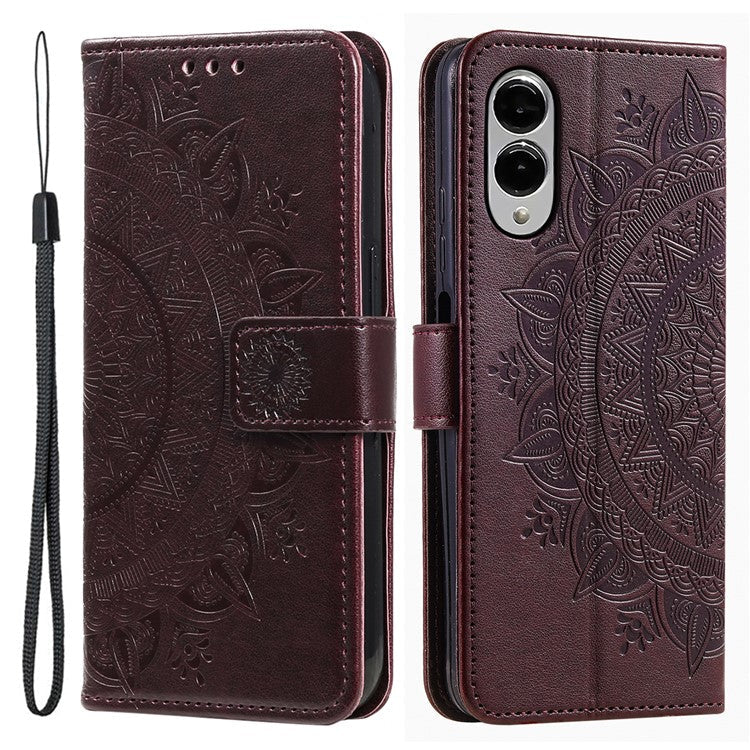For Samsung Galaxy S25 Edge Stand Case Imprinted Totem PU Leather Wallet Phone Cover - Brown
