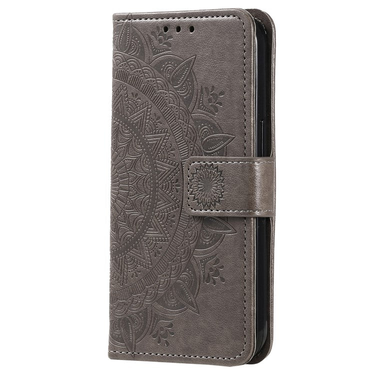 For Samsung Galaxy S25 Edge Stand Case Imprinted Totem PU Leather Wallet Phone Cover - Grey