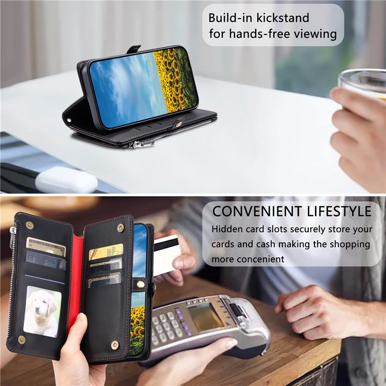 For Samsung Galaxy S25 Edge Case TPU + PU Leather Wallet Phone Cover with Wrist Strap - Black