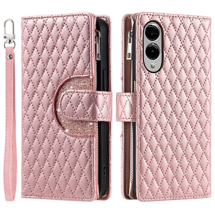 Style 012 for Samsung Galaxy S25 Edge Case Zipper Pocket Glitter Leather Phone Cover - Rose Gold