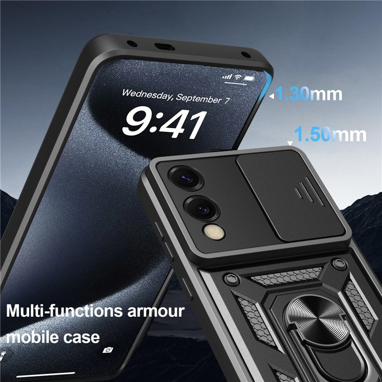 For Samsung Galaxy S25 Edge Case with Slide Camera Lid PC + TPU Kickstand Phone Cover - Green