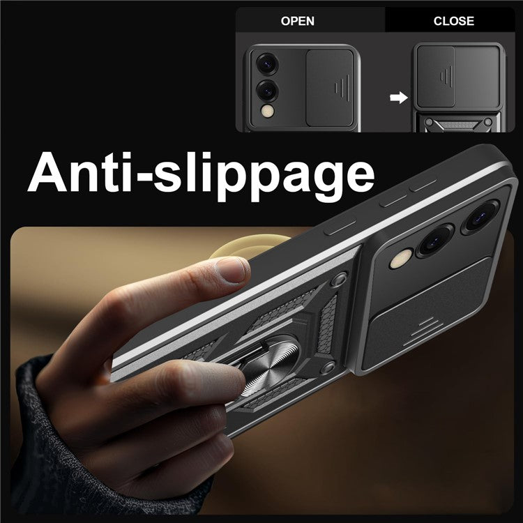 For Samsung Galaxy S25 Edge Case with Slide Camera Lid PC + TPU Kickstand Phone Cover - Green