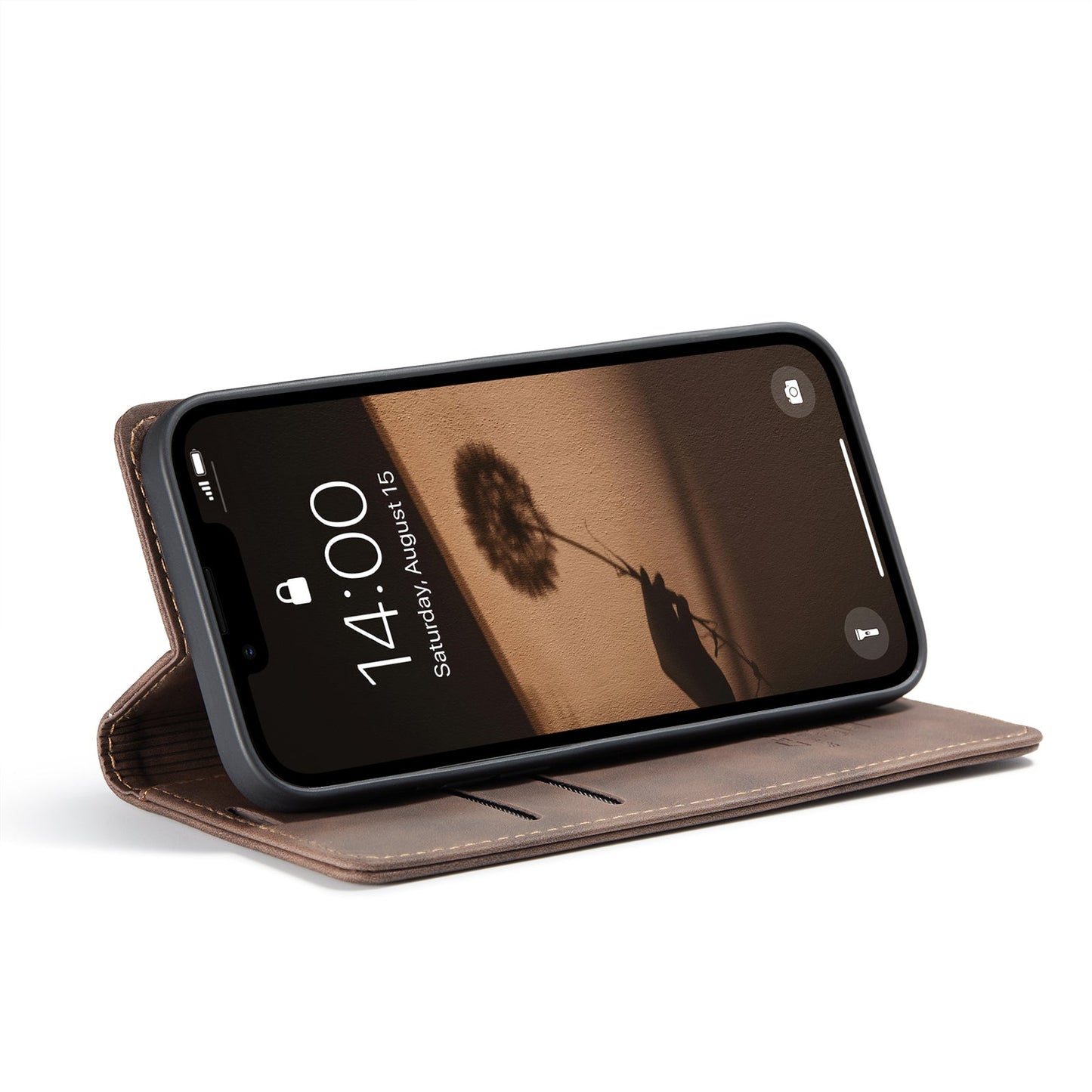 For iPhone 16e Wallet Case CASEME 013 Series PU Leather Phone Cover Stand - Coffee