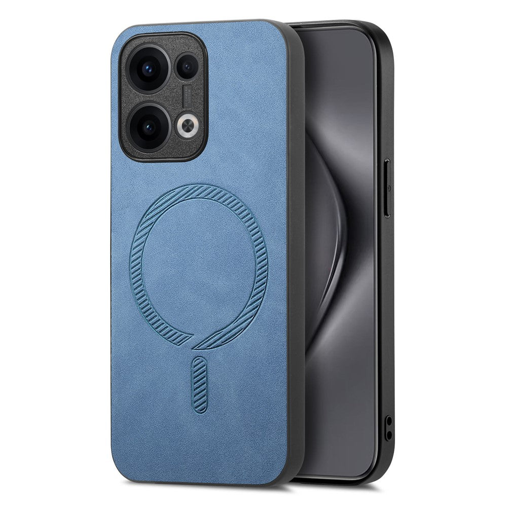 For Oppo Reno13 5G (Global) Leather Back Case Compatible with MagSafe Skin-touch Phone Cover - Blue