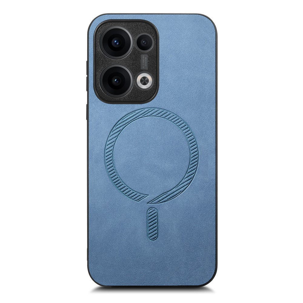 For Oppo Reno13 5G (Global) Leather Back Case Compatible with MagSafe Skin-touch Phone Cover - Blue