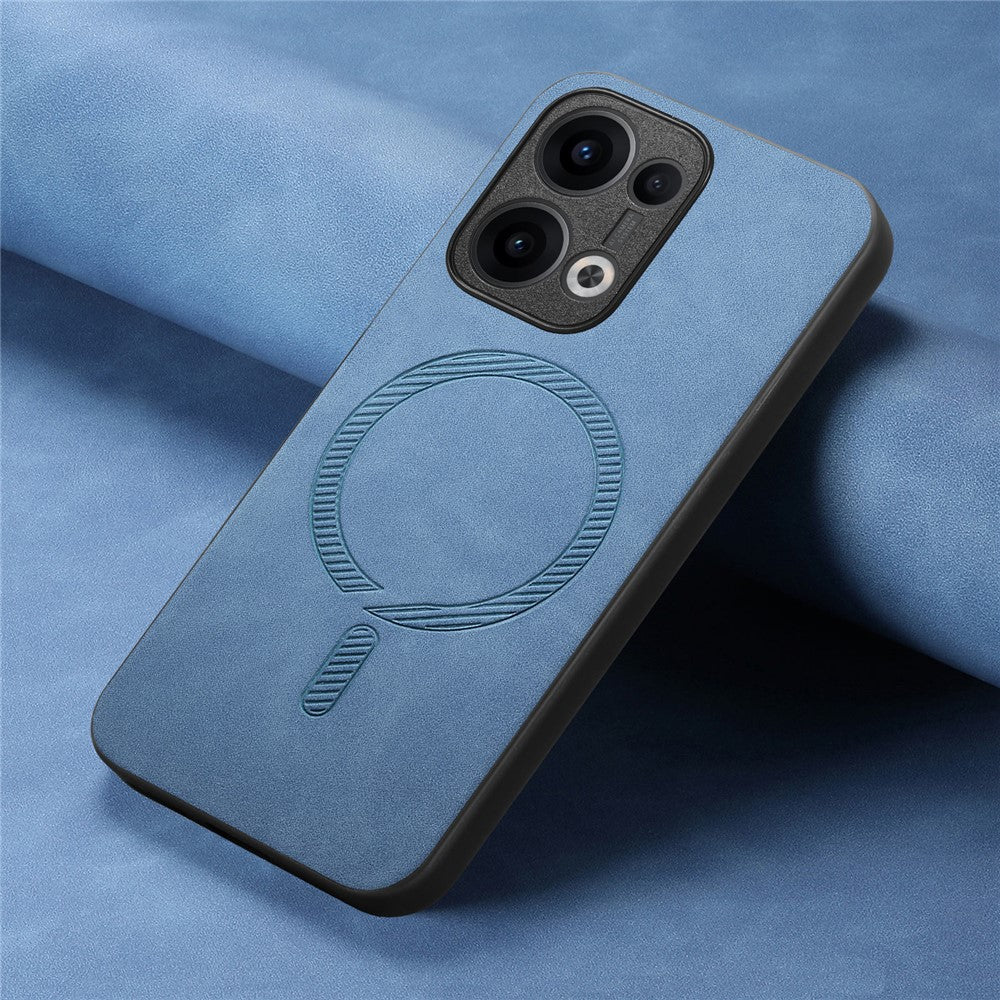 For Oppo Reno13 5G (Global) Leather Back Case Compatible with MagSafe Skin-touch Phone Cover - Blue