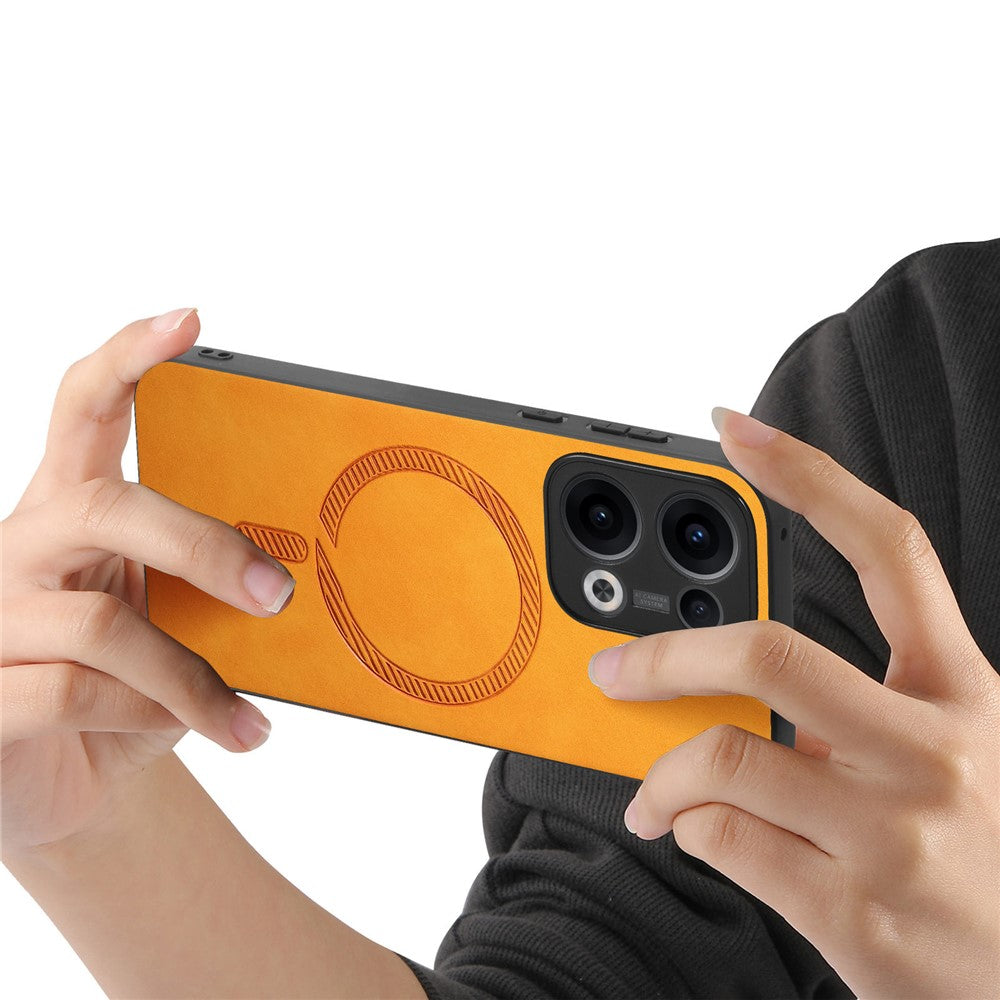 For Oppo Reno13 5G (Global) Leather Back Case Compatible with MagSafe Skin-touch Phone Cover - Yellow