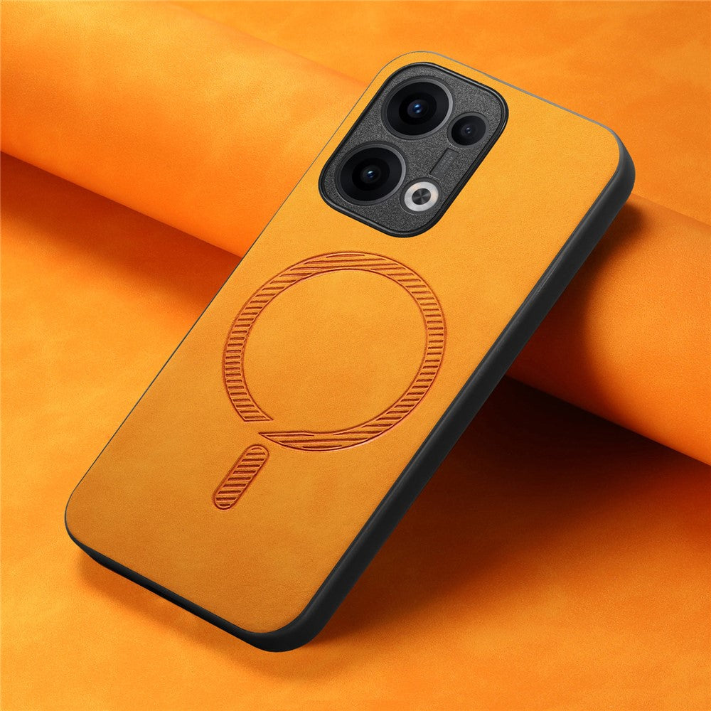 For Oppo Reno13 5G (Global) Leather Back Case Compatible with MagSafe Skin-touch Phone Cover - Yellow