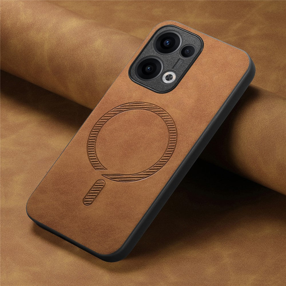 For Oppo Reno13 5G (Global) Leather Back Case Compatible with MagSafe Skin-touch Phone Cover - Brown