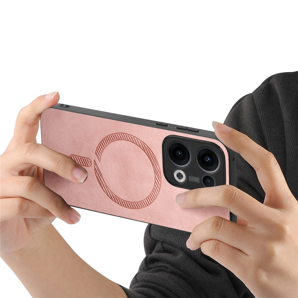 For Oppo Reno13 5G (Global) Leather Back Case Compatible with MagSafe Skin-touch Phone Cover - Pink