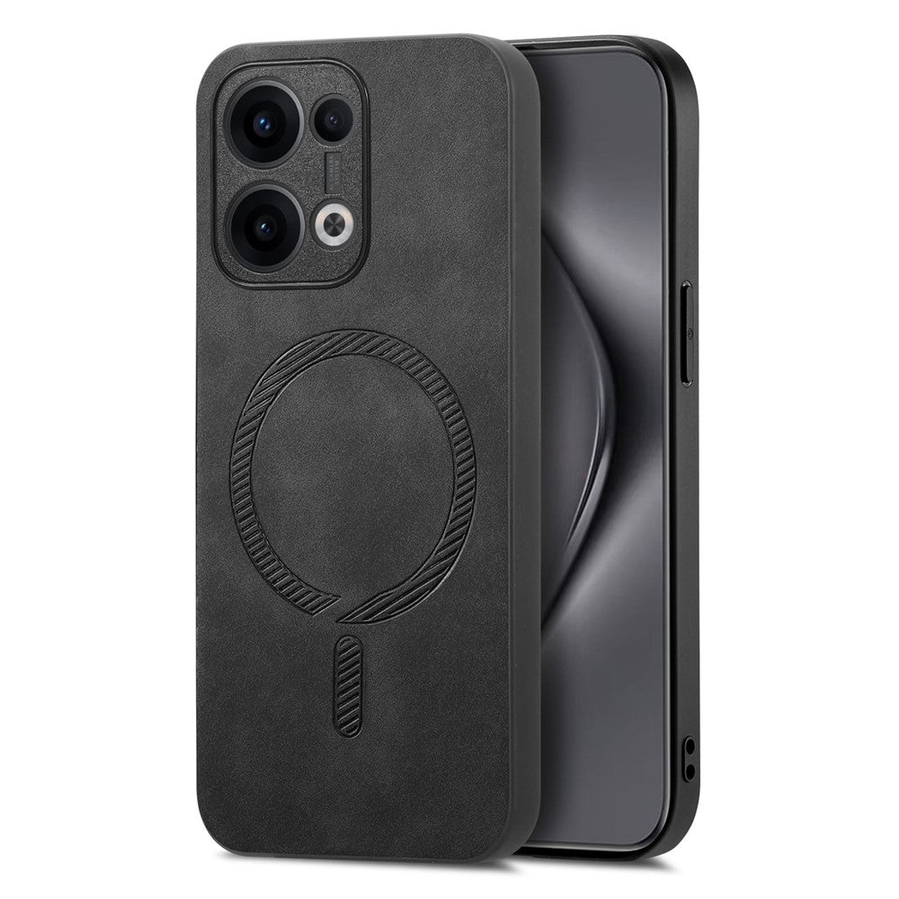 For Oppo Reno13 5G (Global) Leather Back Case Compatible with MagSafe Skin-touch Phone Cover - Black
