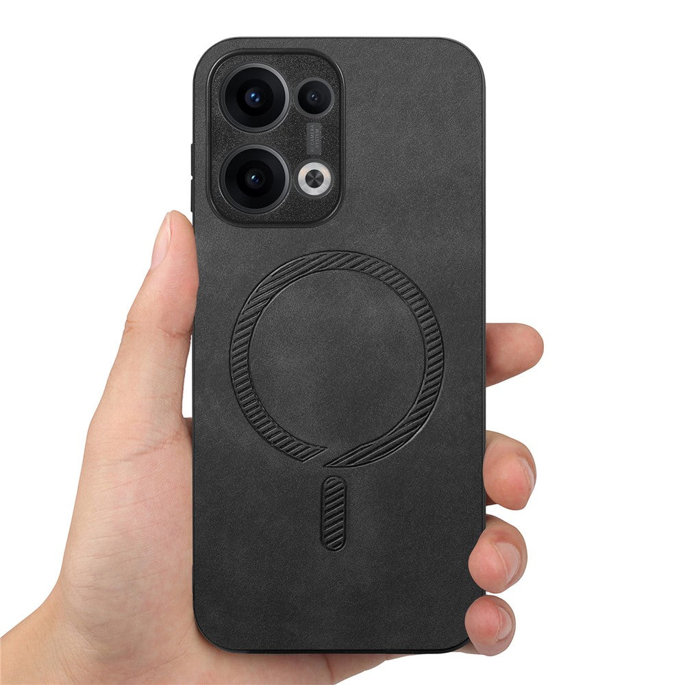 For Oppo Reno13 5G (Global) Leather Back Case Compatible with MagSafe Skin-touch Phone Cover - Black