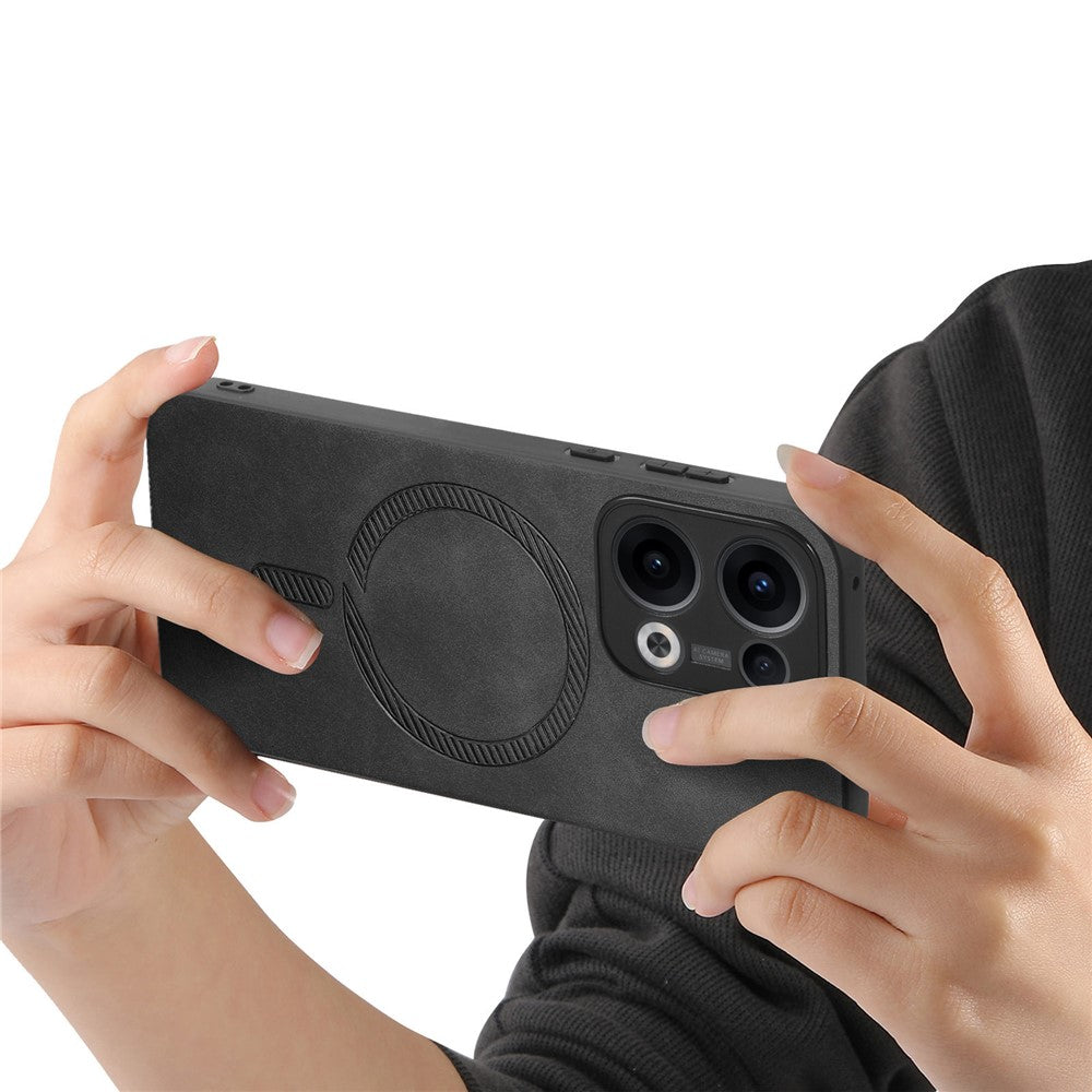 For Oppo Reno13 5G (Global) Leather Back Case Compatible with MagSafe Skin-touch Phone Cover - Black