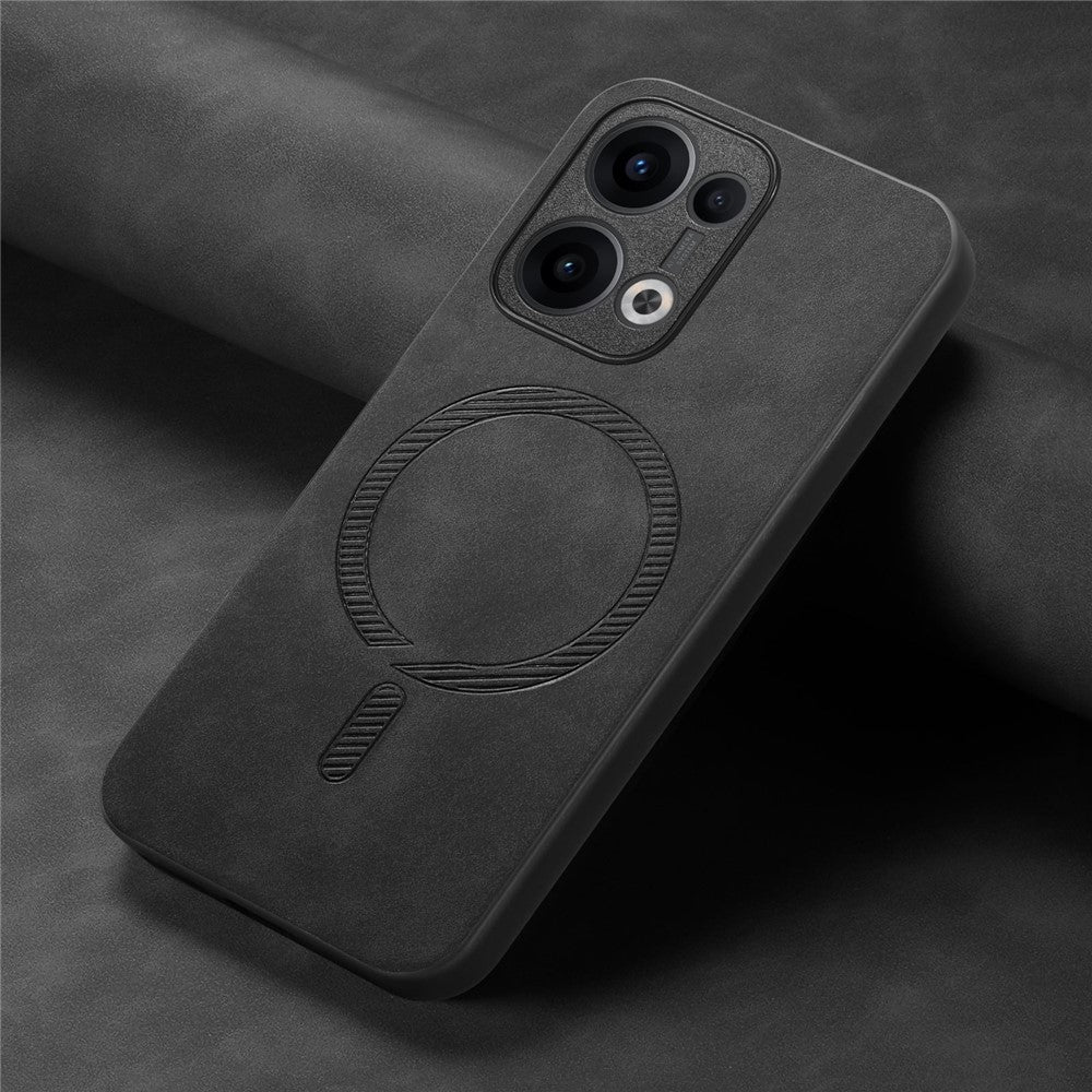 For Oppo Reno13 5G (Global) Leather Back Case Compatible with MagSafe Skin-touch Phone Cover - Black