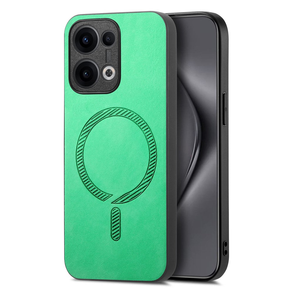 For Oppo Reno13 5G (Global) Leather Back Case Compatible with MagSafe Skin-touch Phone Cover - Green