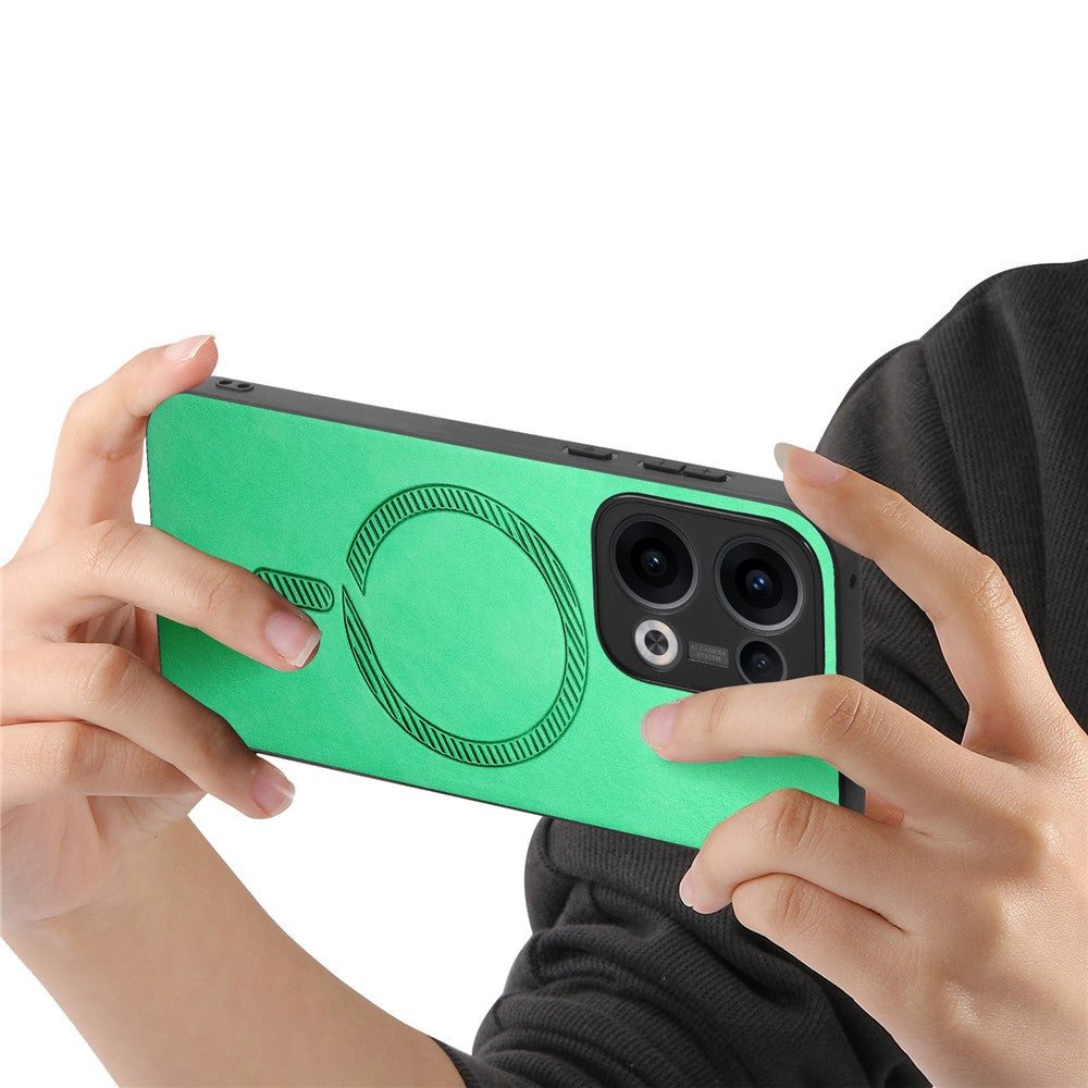 For Oppo Reno13 5G (Global) Leather Back Case Compatible with MagSafe Skin-touch Phone Cover - Green