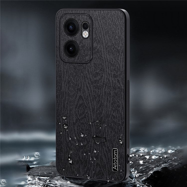 For Oppo Reno13 F 4G Case Wood Texture PU Leather Coated PC TPU Phone Cover - Brown