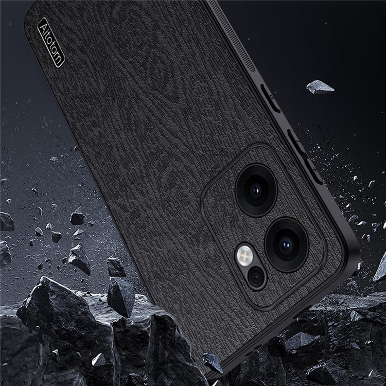 For Oppo Reno13 F 4G Case Wood Texture PU Leather Coated PC TPU Phone Cover - Grey