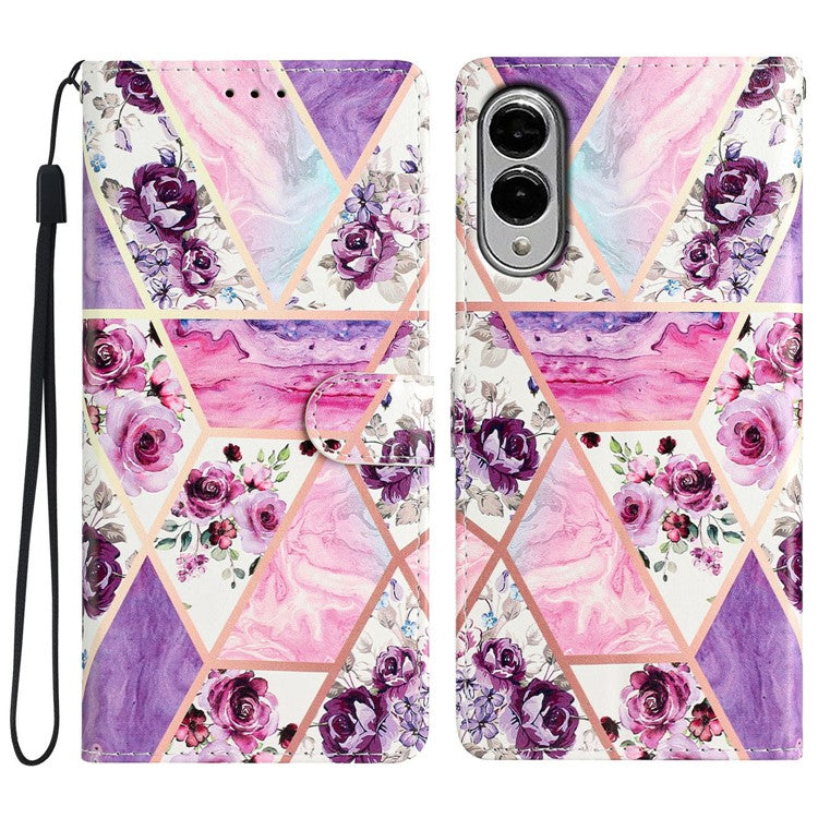 For Samsung Galaxy S25 Edge Wallet Case PU Leather Pattern Printing Stand Phone Cover with Strap - Purple Flowers