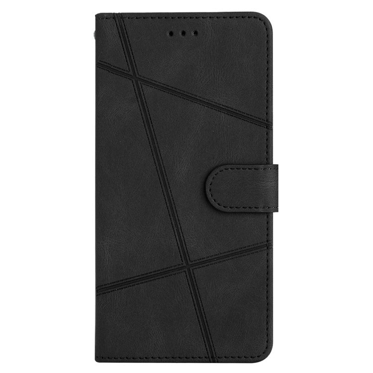 For Samsung Galaxy S25 Edge Wallet Case Line Imprinted Skin-Touch Anti-Drop Leather Flip Phone Cover - Black