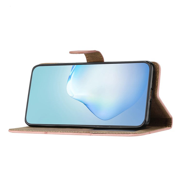 For Samsung Galaxy S25 Edge Wallet Case Line Imprinted Skin-Touch Anti-Drop Leather Flip Phone Cover - Rose Gold